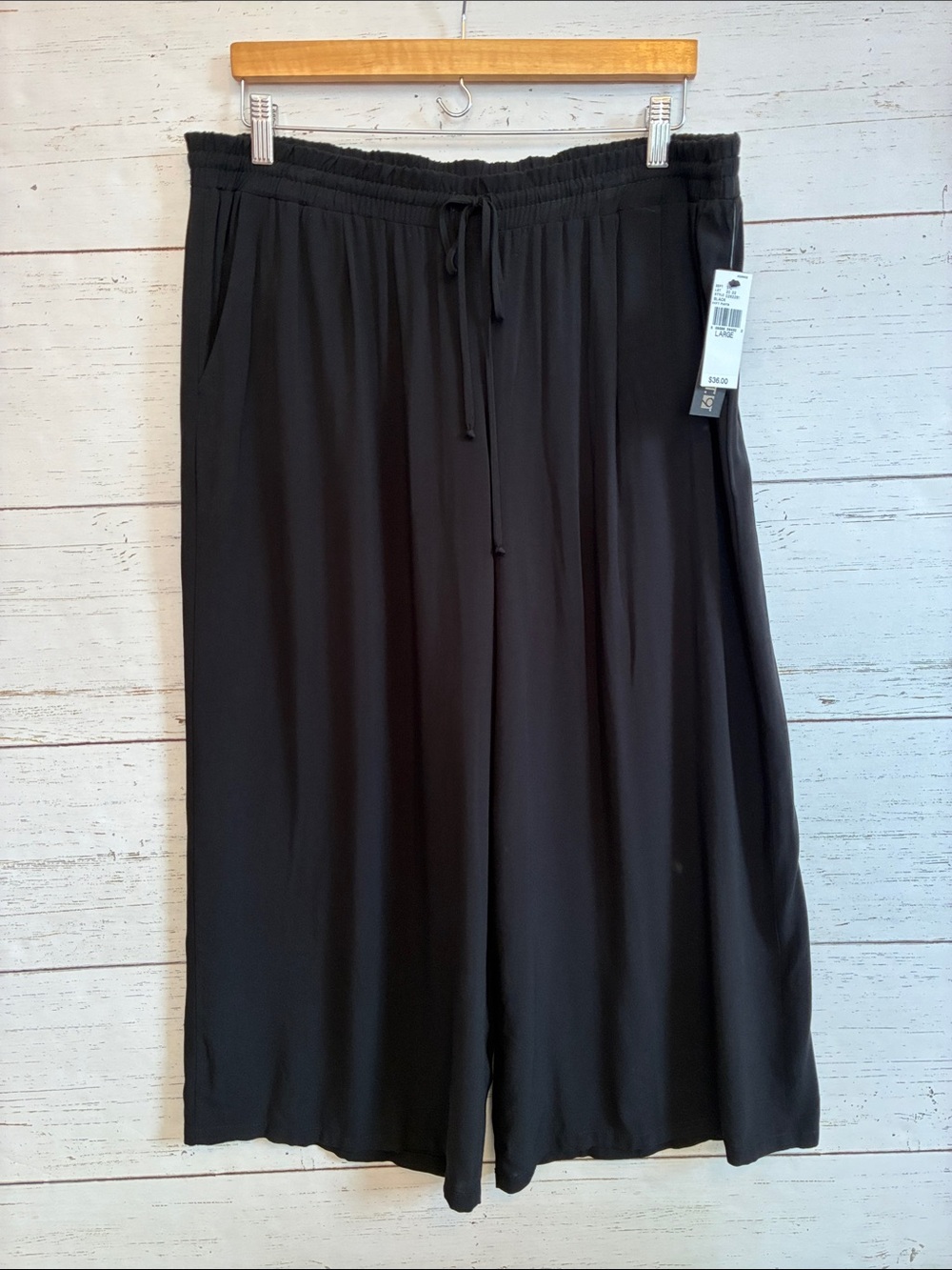 Apt. 9 Black Rayon Wide-Leg Drawstring Waist Palazzo Pants, size L, NWT - Picture 2 of 15